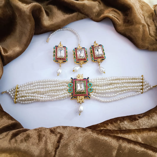 White Pearls Choker Set