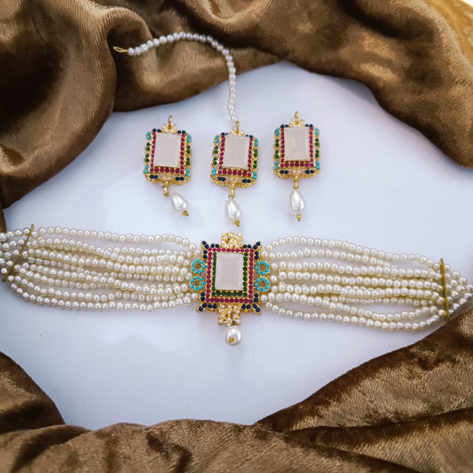 White Pearls Choker Set