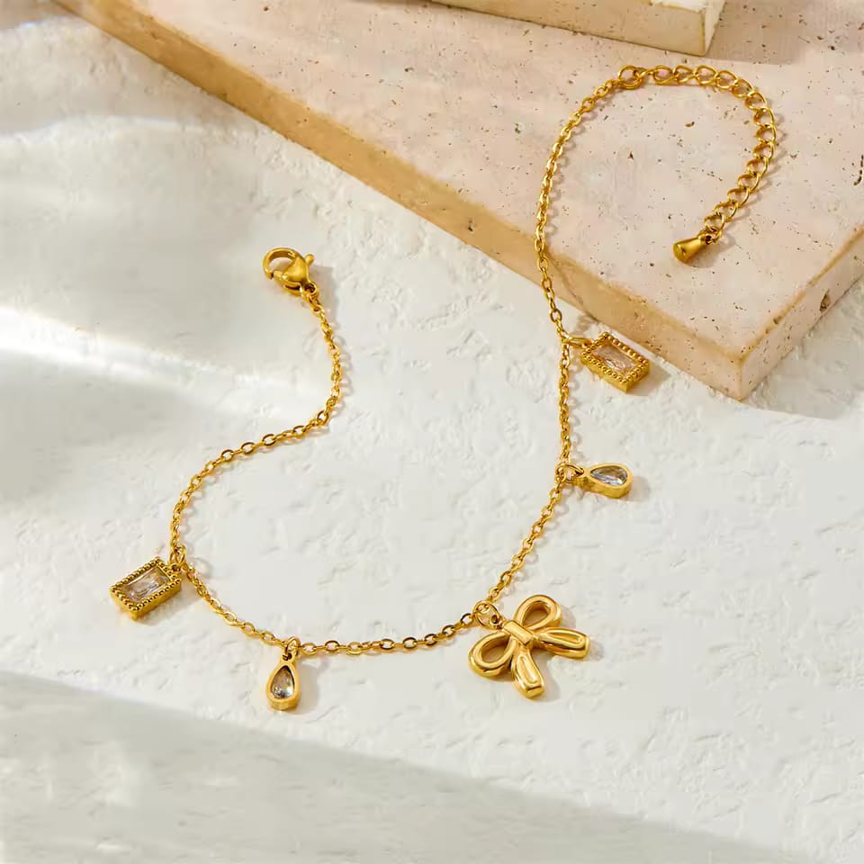 The Bow & Sparkle Charm Anklet