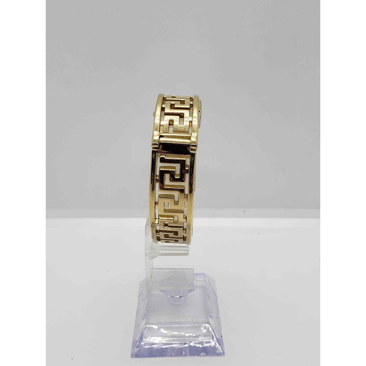 Wide Gold & Crystal Quatrefoil Cutout Bangle