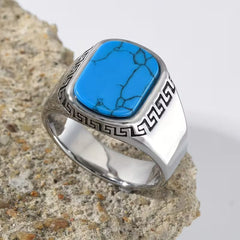 The Black Onyx Greek Key Men's Statement Ring