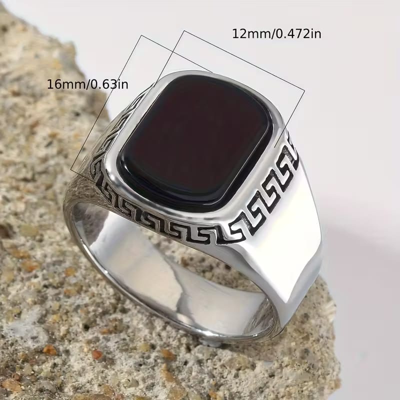 The Black Onyx Greek Key Men's Statement Ring
