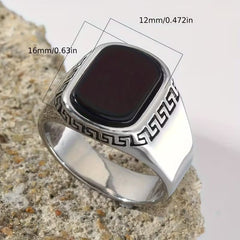 The Black Onyx Greek Key Men's Statement Ring