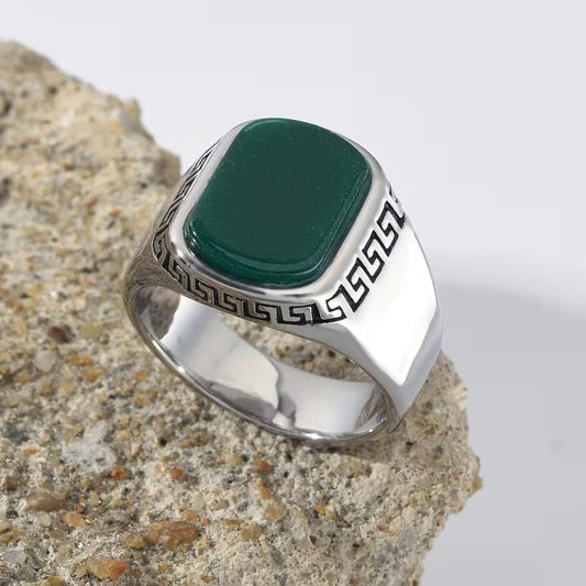 The Black Onyx Greek Key Men's Statement Ring