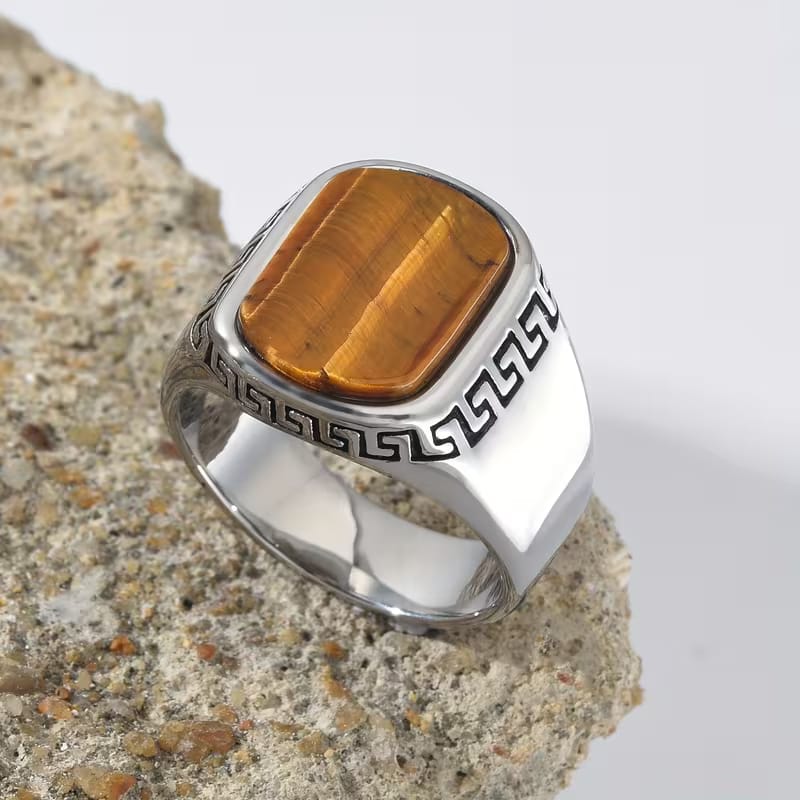 The Black Onyx Greek Key Men's Statement Ring