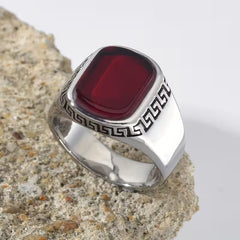 The Black Onyx Greek Key Men's Statement Ring