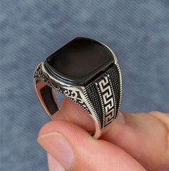 The Black Onyx & Intaglio Greek Key Men's Signet Ring