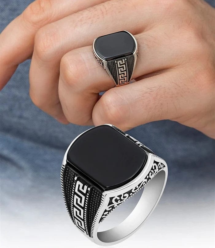 The Black Onyx & Intaglio Greek Key Men's Signet Ring