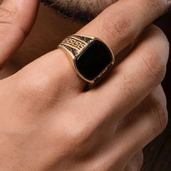 The Black Onyx & Intaglio Greek Key Men's Signet Ring