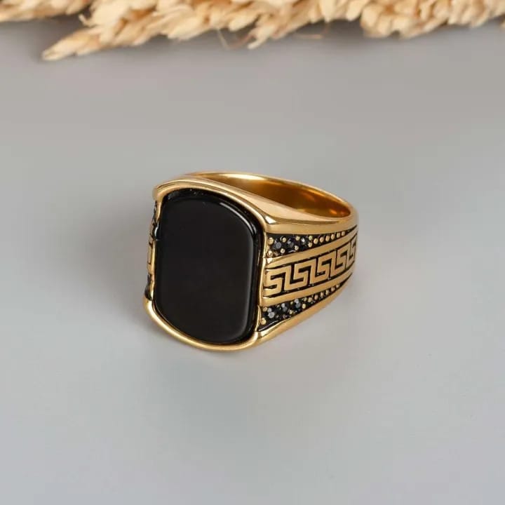 The Black Onyx & Intaglio Greek Key Men's Signet Ring