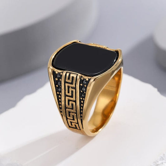 The Black Onyx & Intaglio Greek Key Men's Signet Ring