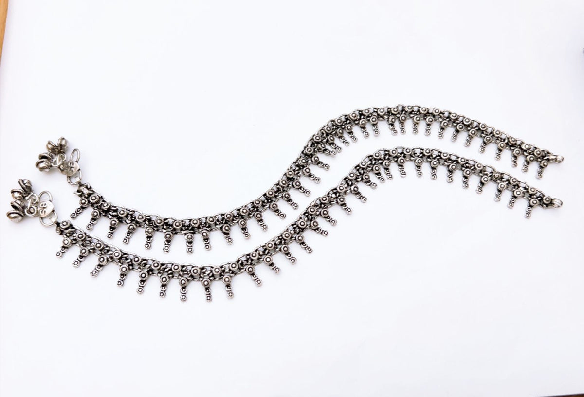 The Oxidized Silver Traditional Bell Anklets (Pair)