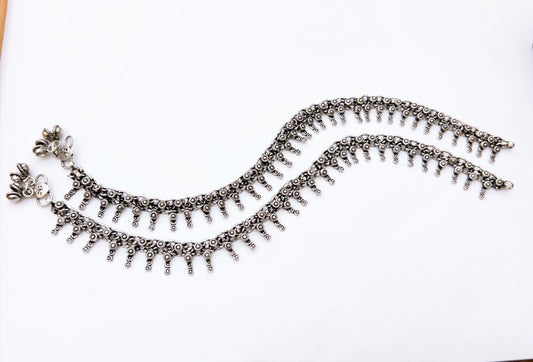 The Oxidized Silver Traditional Bell Anklets (Pair)