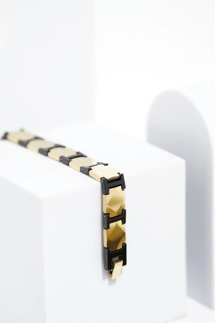 Black and Gold Geometric H-Link Bracelet