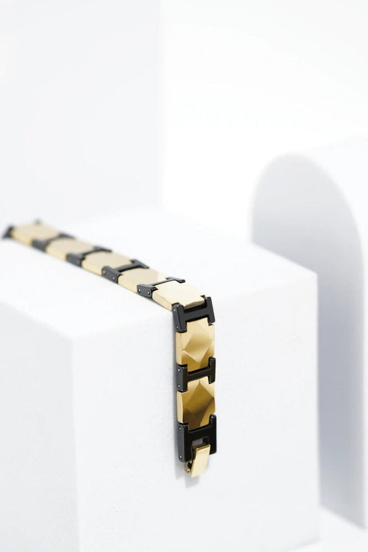 Black and Gold Geometric H-Link Bracelet