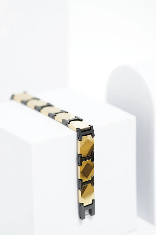Black and Gold Geometric H-Link Bracelet