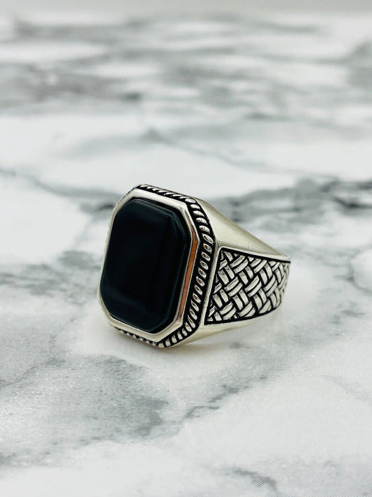 The Woven Black Onyx Signet Ring