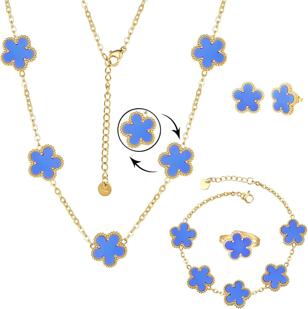 Blue Clover 3-Piece Jewelry Set – Necklace, Bracelet & Earrings