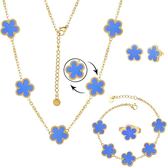 Blue Clover 3-Piece Jewelry Set – Necklace, Bracelet & Earrings