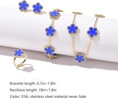 Blue Clover 3-Piece Jewelry Set – Necklace, Bracelet & Earrings