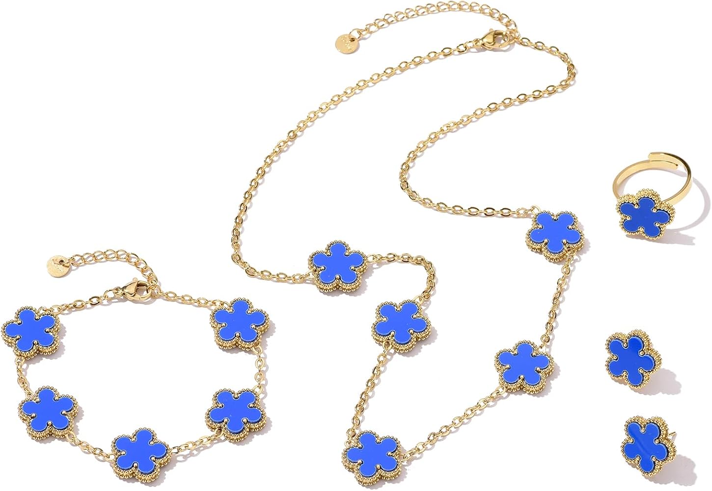 Blue Clover 3-Piece Jewelry Set – Necklace, Bracelet & Earrings