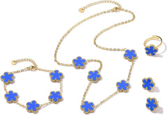 Blue Clover 3-Piece Jewelry Set – Necklace, Bracelet & Earrings