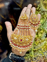 Exquisite American Diamond Bridal Jewelry Set - 4-Line Choker Necklace, Earrings & Maang Tikka