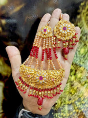 Exquisite American Diamond Bridal Jewelry Set - 4-Line Choker Necklace, Earrings & Maang Tikka