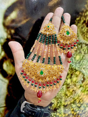 Exquisite American Diamond Bridal Jewelry Set - 4-Line Choker Necklace, Earrings & Maang Tikka