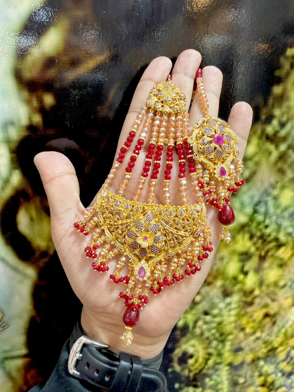 Exquisite American Diamond Bridal Jewelry Set - 4-Line Choker Necklace, Earrings & Maang Tikka