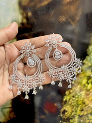 Elegant Floral Hoop Chandelier Earrings