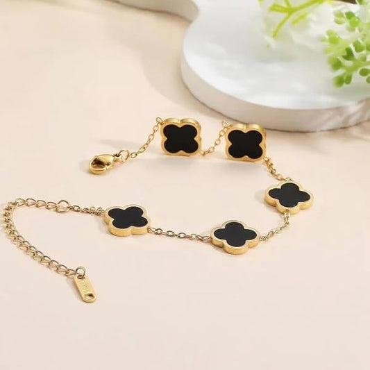 Elegant Golden and Black Stainless Steel Bracelet