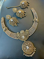 Royal American Diamond (AD) Bridal Jewelry Set - Exquisite Necklace, Matching Earrings & Maang Tikka