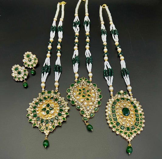 Traditional Polki-Style Necklace with Matching Earrings