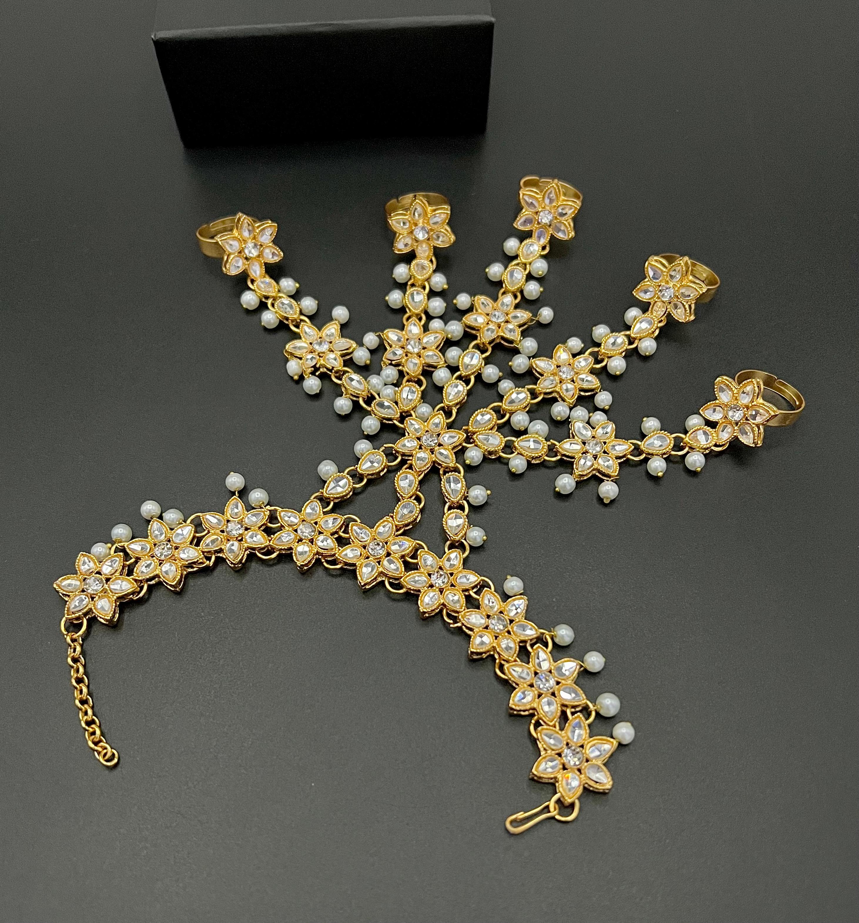 Regal Kundan Choker Jewelry Set with Maang Tikka and Hand Pan