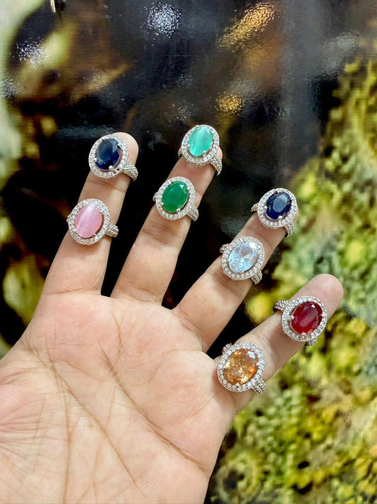 Regent Oval Halo Gemstone Ring Collection - Silver Edition