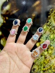 Regent Oval Halo Gemstone Ring Collection - Silver Edition