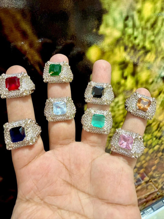 Luminous Gemstone Statement Ring Collection: Halo & Pave Series