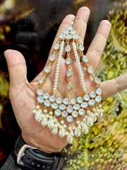 Traditional Kundan & Pearl Hathphool | Adjustable Hand Harness with Five-Finger String Detail