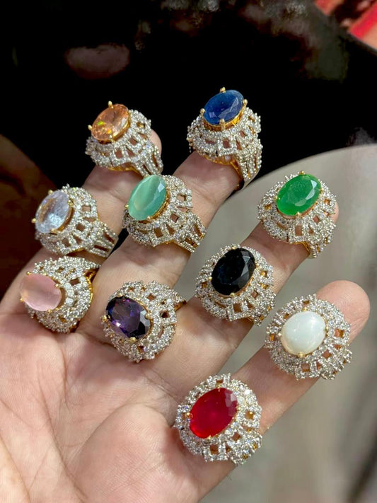 Imperial Oval Halo Statement Ring – Ornate Multi-Tiered Crystal Band with Vibrant Oval Gemstone