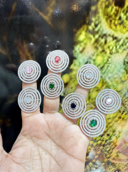 Royal Carved Gemstone Halo Statement Rings