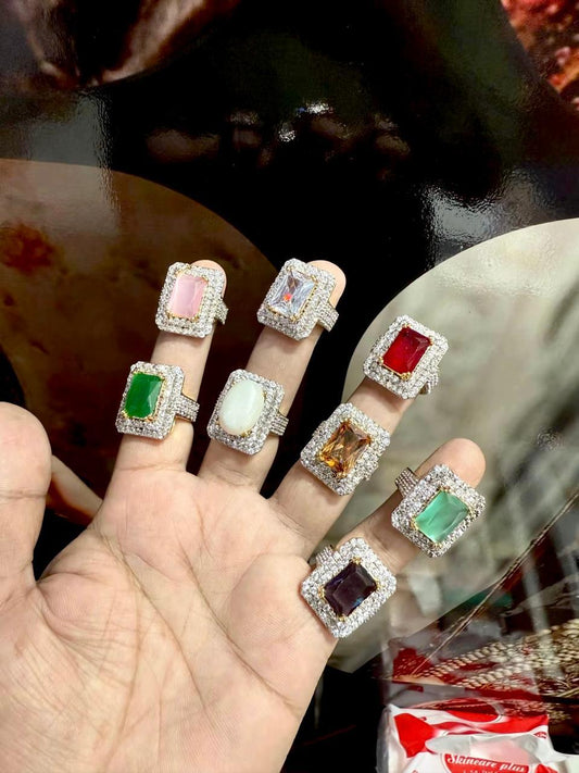 Luxury Radiant-Cut Halo Statement Ring – Elegant Rectangular Gemstone Finger Rings for Women