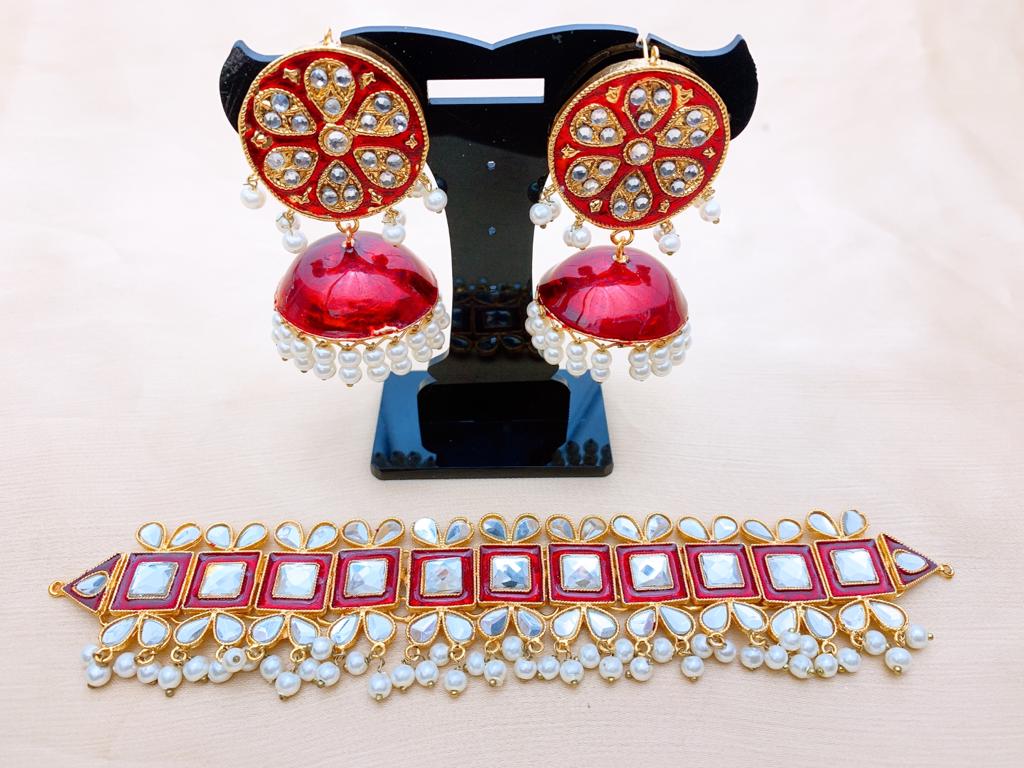 Elegant Choker Necklace Set With Jhumka