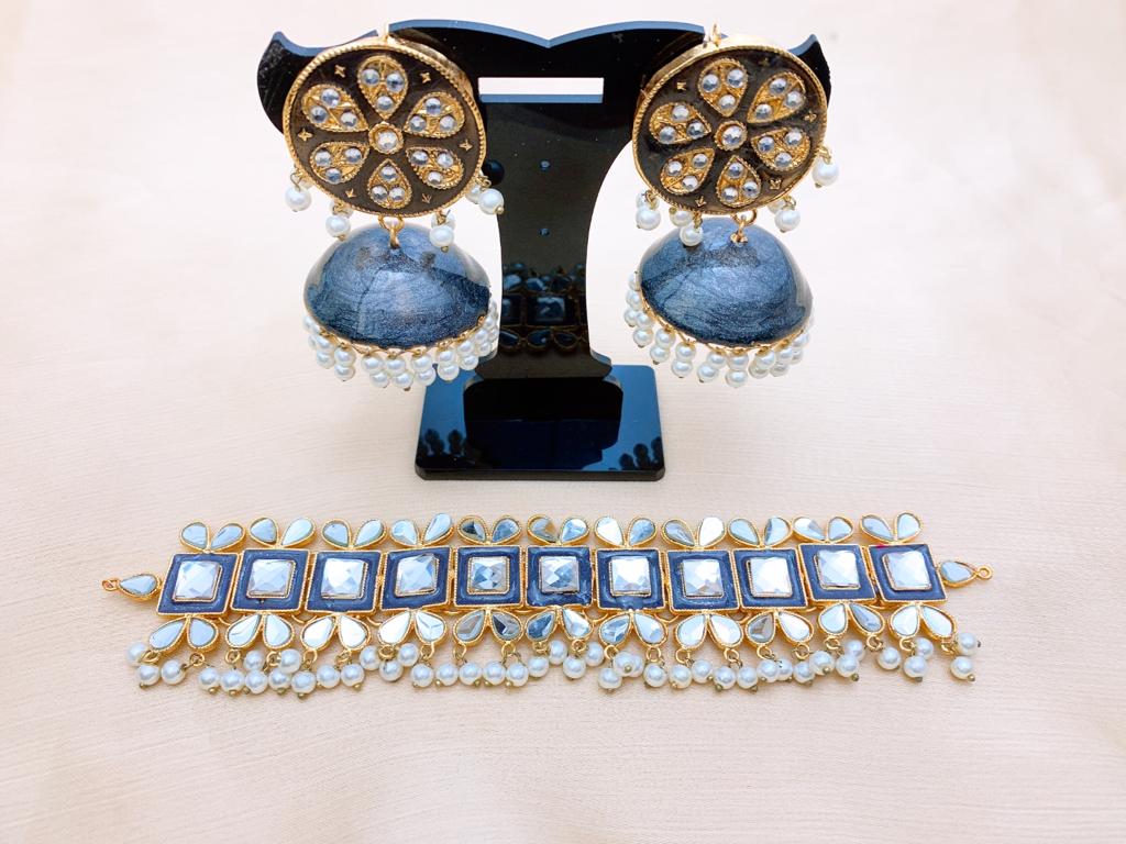 Elegant Choker Necklace Set With Jhumka