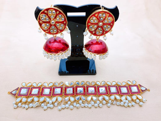 Elegant Choker Necklace Set With Jhumka