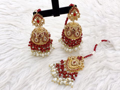 Royal Pearl Jhumka Earrings with Matching Tikka – Traditional Bridal Jewellery Set