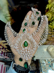 Exquisite Rhodium-Plated Majestic Bridal Choker Set with Teardrop Accents and Matching Earrings