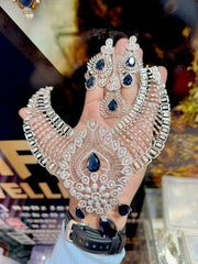 Exquisite Rhodium-Plated Majestic Bridal Choker Set with Teardrop Accents and Matching Earrings