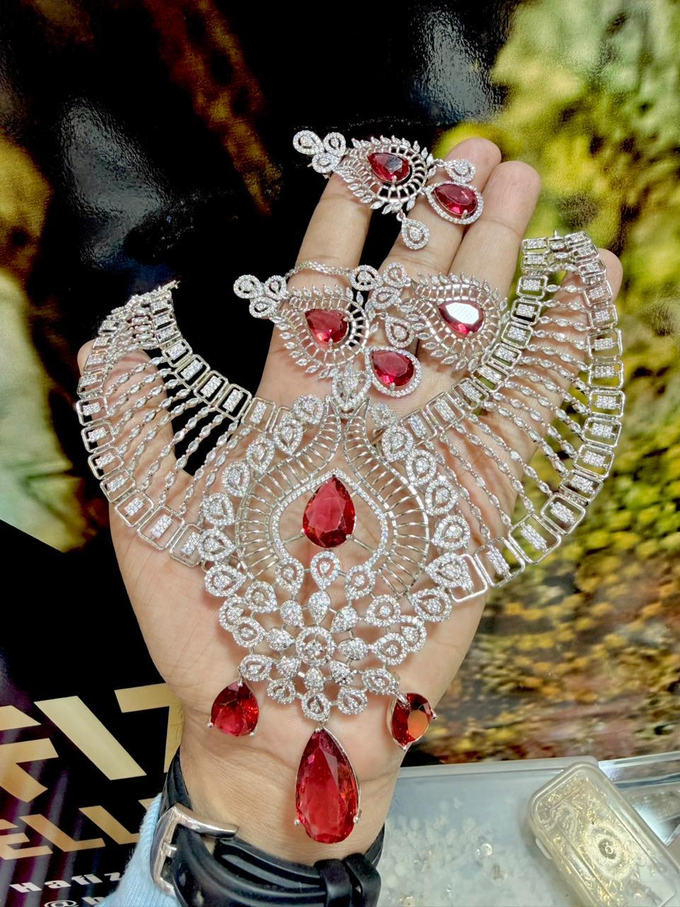 Exquisite Rhodium-Plated Majestic Bridal Choker Set with Teardrop Accents and Matching Earrings