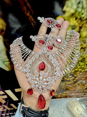 Exquisite Rhodium-Plated Majestic Bridal Choker Set with Teardrop Accents and Matching Earrings